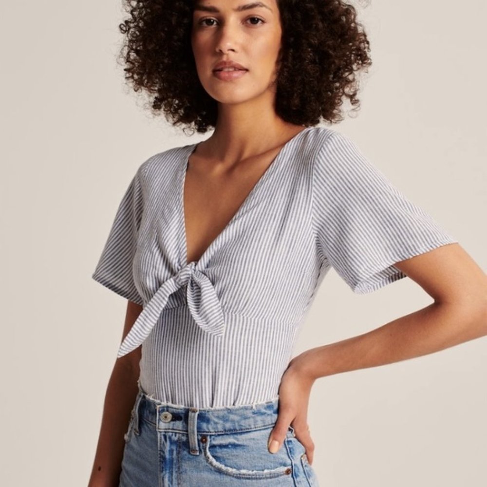 Abercrombie & Fitch XS Striped Bodysuit with Flutter Sleeves